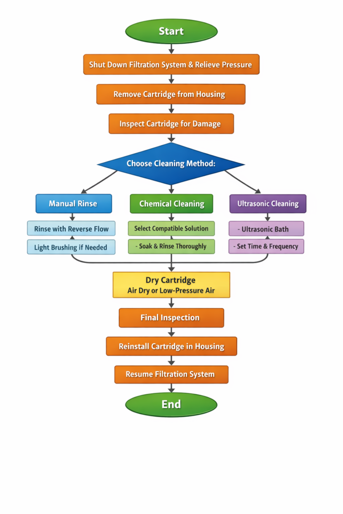 Procedimientos de limpieza y retrolavado de cartuchos filtrantes plisados